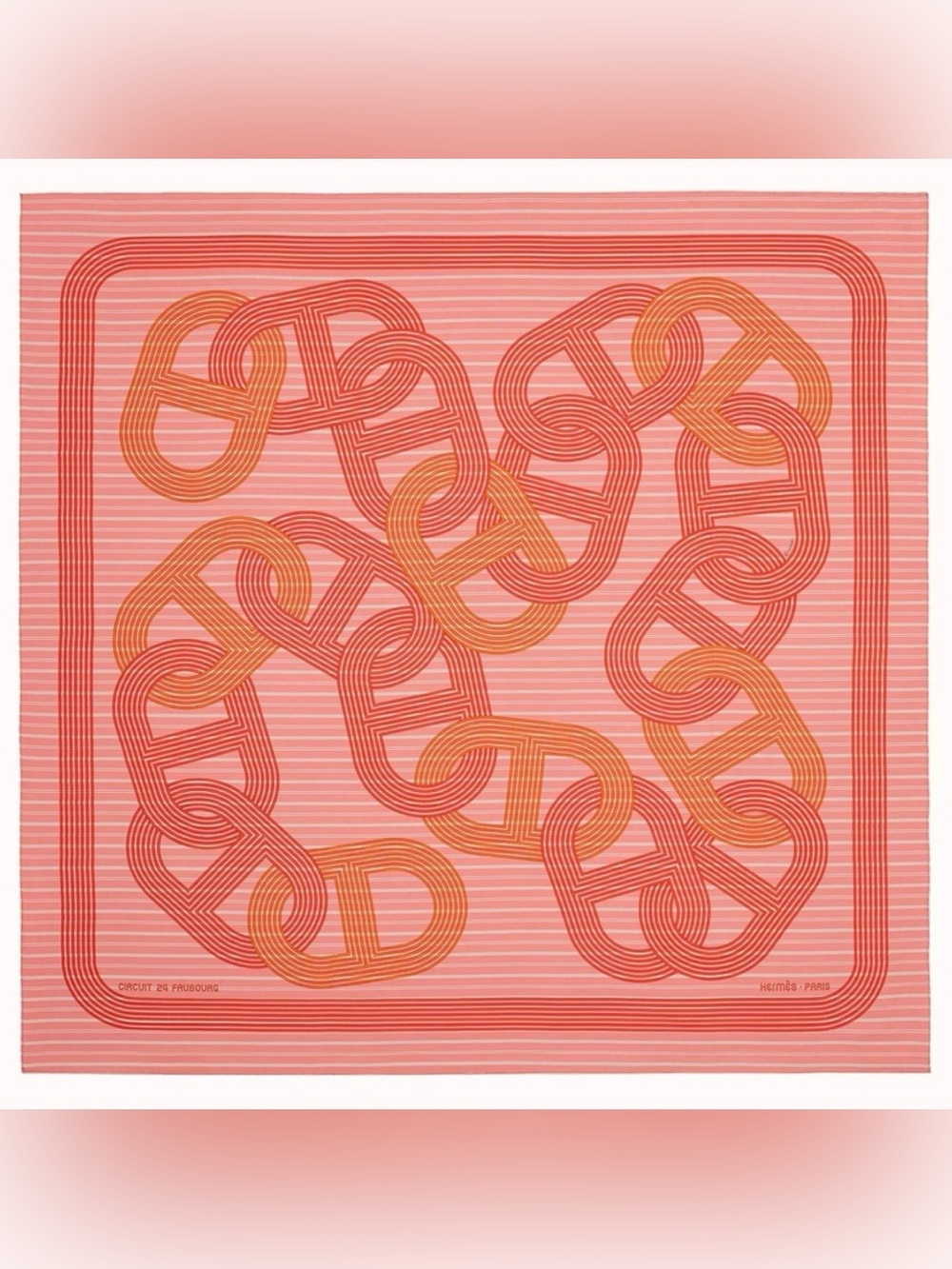 Hermes Circuit 24 Faubourg Chemise Silk Scarf 90 cm - Rose / Corail / Blanc